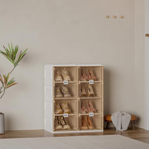 Image of ANTBOX Shoe Organizer Storage Box, Portable Folding Shoe Rack For Closet With Magnetic Clear Door,Large Sneaker Cabinet Bins All-in-one Sturdy Easy Assembly 4 Layers-8 Grids
