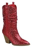 Women's Rhinestone Cowboy Boots Western Mid Calf Boots River-35 Red 8