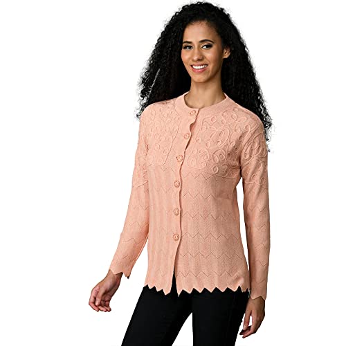 Image of LADYWILLINGTON Women Woollen Round Neck Sweater Heavy Front Long Kadai Cardigan Winter Wear Pure Wool Cardigan for Women Free Size Cotty Warm Cardigans with Side Pockets