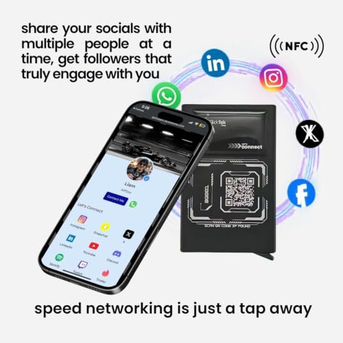 Image of Zip-Tap NFC Digital Contact Sharing Wallet Black Metal Laser Engraved Cyberpunk Design with Software RFID Blocking Aluminum Slim Front Pocket (Utopia)