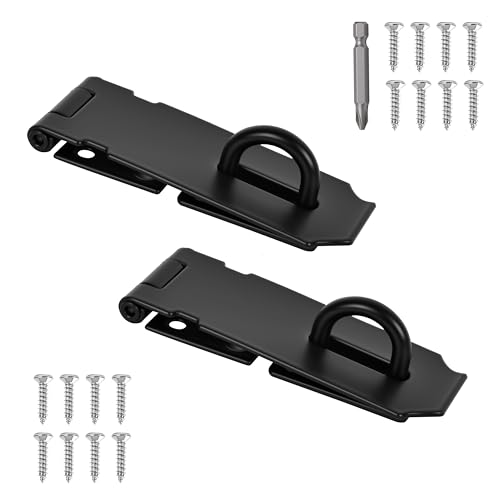 Image of 2 Pcs Door Locks Hasp Latch,4 Inch Stainless Steel Safety Packlock Clasp Hasp Lock Latch,Hasp Lock Latch for Doors,Extra Thick Brushed Finish With Screws (2 Pcs Black Stainless Steel, 4 inch)