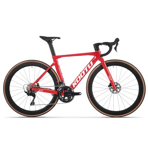 KOOTU Carbon Road Bike, Lightweight Full Carbon Fiber Disc Brake Racing Bicycle with Shimano R7120 24 Speed Groupset and Hydraulic Disc Brake for Adult.