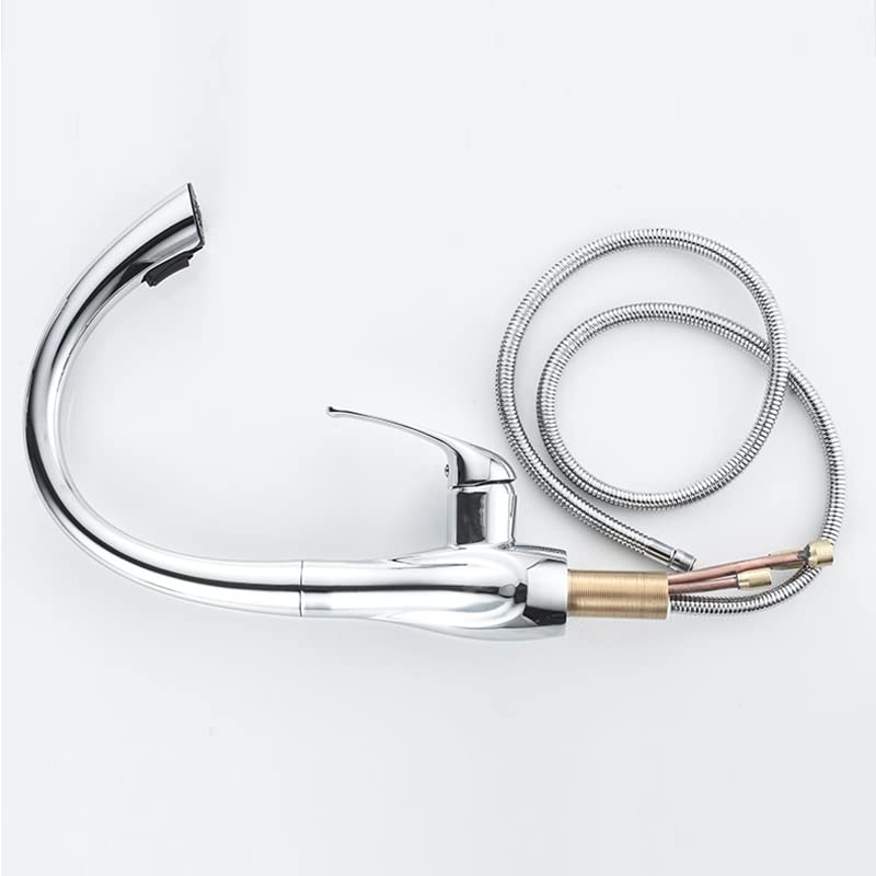Grifo abatible para fregadero, Grifo de cocina extraíble un solo orificio con manija única y giratorio 360 ​​grados(White)