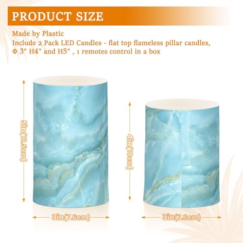 Image of Eionryn Aqua Marble Texture Flameless Candles Nature Stone Blue Veins Battery Operated LED Candles with Remote Timer Electric Candles for Home Party Decor 2pcs
