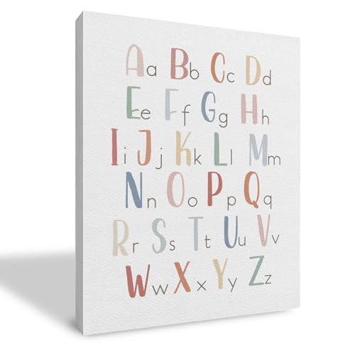 Qvapt Boho-Kinderzimmer-Alphabet, gerahmte Wandkunst, Boho, Regenbogen,...