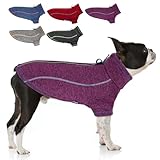 cyeollo Warm Dog Sweater with Zipper, Doggy Reflective Highneck Jackets with D Ring Step in Dog Winter Coats Fleece Female Stretchy Dogs Sweaters Pet Clothes for Small Dogs, Purple S