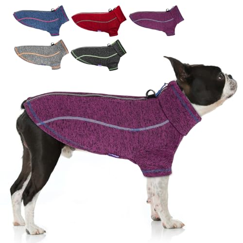 cyeollo Warm Dog Sweater with Zipper, Doggy Reflective Highneck Jackets with D Ring Step in Dog Winter Coats Fleece Female Stretchy Dogs Sweaters Pet Clothes for Small Dogs, Purple S