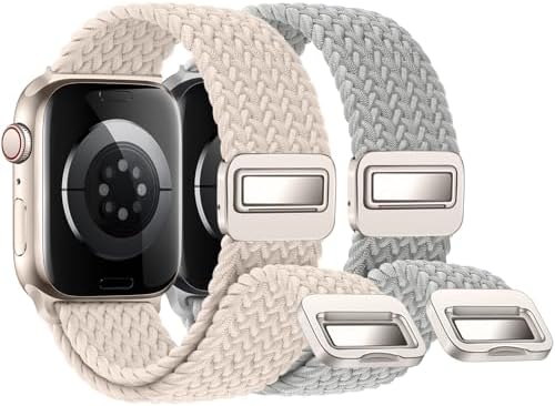 Braided Stretchy Magnetic Loop Band Compatible with Apple Watch Band 49mm 46mm 45mm 44mm 42mm 41mm 40mm 38mm for Women Men, Nylon Elastic Sport Straps for iWatch Series 10 9 8 7 6 5 4 3 2 1 SE Ultra
