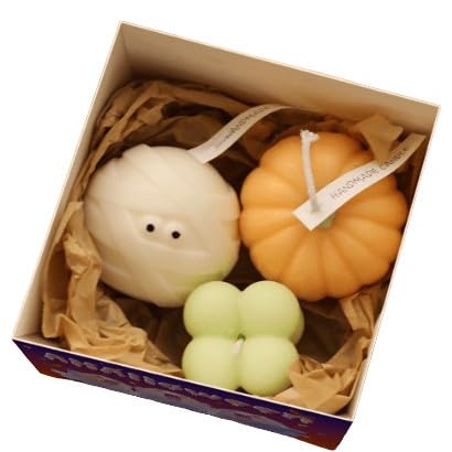 3PCS Halloween Ghost Candles Set Mini Ghosties Candles with Gift Box Cute Pumpkin Mummy Burning Scents Candle Novelty Goth Gifts for Halloween Party Table Home Decorations (C)