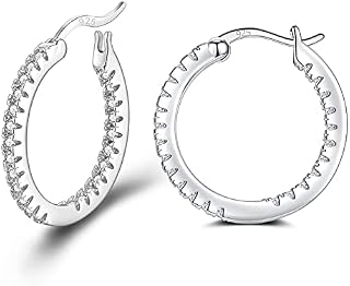 Sterling Silver Hoop Earrings for Women, Cubic Zirconia Huggie Silver Hoops Hypoallergenic Hinged Earrings for GirlUnisex Dainty Hoop Earrings for Women Men Boy Girls Teens