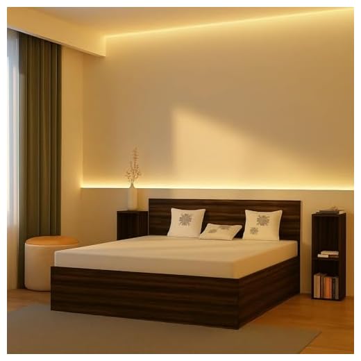 The MM Furniture store Engineered Wood Hunter Queen Size Bed with Box Storage&2 Side Stand Box for Bedroom (Walnut_78X60), Laminated