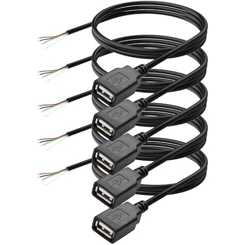 YAODHAOD USB A Female 4 Pin Bare Wire, 24AWG 5V 2A USB 2.0 Female Plug to Bare Wire Open End Extension Cable,for USB Equipment Installed or Replace Repair DIY Cable (5pcs) (USB A 2.0 Female 4 Pin) Cover