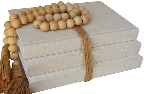 Kigan Home Linen Covered Decorative Books, Set of 3 - Neutral Fabric Decorative Books for Boho Home Decor - for Shelves, Fireplace Mantel, Coffee Table, Console/Bedside Table or Tiered Tray