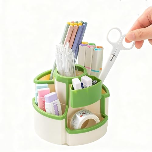 Saikvi porte-crayon rotatif organiseur bureau blanc et vert