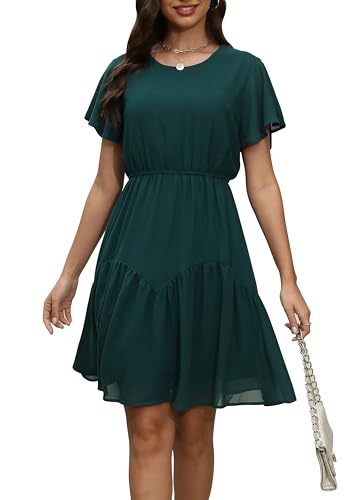 Manydress Women's Chiffon Floral Dresses Casual Summer Boho Flutter Sleeve Flowy Skater Western Dress MY112