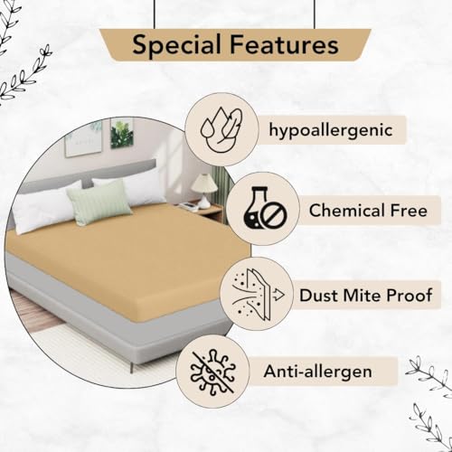 Image of Divine Casa Terry Cotton King Size 100% Waterproof Mattress Protector, Dust Mite Resistant, Elastic Fitted Bed Protector for Home & Hotel Use (72 x 78 Inches, Beige)