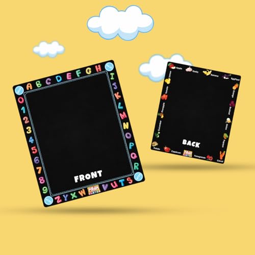 Image of TOKYODO Pre-Printed Rewriting Slates Chalk Board for Kids, Double Sided Writing Learning Black Board, with 4 Letter Spelling Cards (Pack of 4, Friuits and Veges)