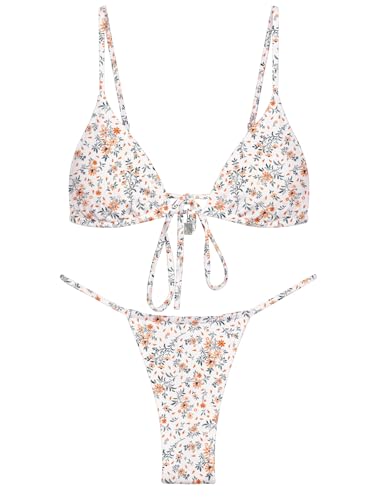 Image of OWICA Women's Sexy Triangle Bikini Sets Cheeky Thong Swimsuit Adjustable Spaghetti Straps Bathing Suit