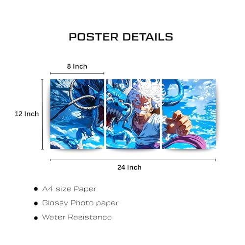 Image of ADRAIL STORE One Piece Anime Manga Poster, Zoro Character Design Wall Poster 3 Panal - A4 Size, 300 GSM, Wall Decor Posters Wall Art For Bedroom, Living room, Office, Dining Room,No Frame (Luffy-3)