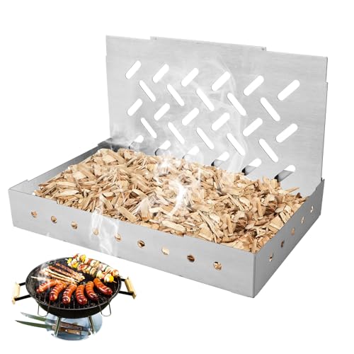 WEGREAT Scatola per affumicatura a gas: 21 x 13,5 x 3,5 cm, in acciaio inox, affumicatore per barbecue, scatola per affumicatura, griglia a gas o affumicatura a carbonella, barbecue a gas