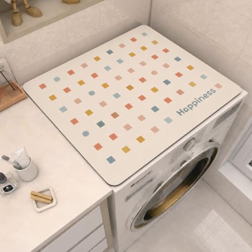 Image of Homecloud Non-Slip Washing Machine Mat - Durable Waterproof Protective Cover for Washer & Dryer, Dust-Resistant Mat Ideal for Laundry Room & Kitchen Appliances | 60x60cm (Happiness Cream)