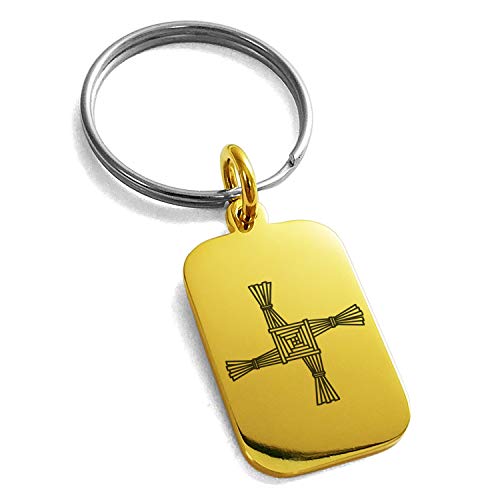 Stainless Steel Celtic Saint Brigid Cross Symbol Small Rectangle Dog Tag Charm Keychain Keyring