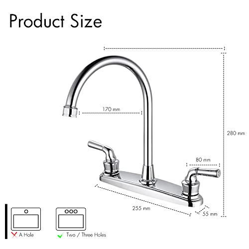 Solvex 2 Handle Kitchen Sink Faucet, High Arc 360 Swivel Stainless Steel Pipe 3 Hole Kitchen Faucet, Commercial Modern Chrome Kitchen Sink Faucet, Us-Sp-80065 #TOP4