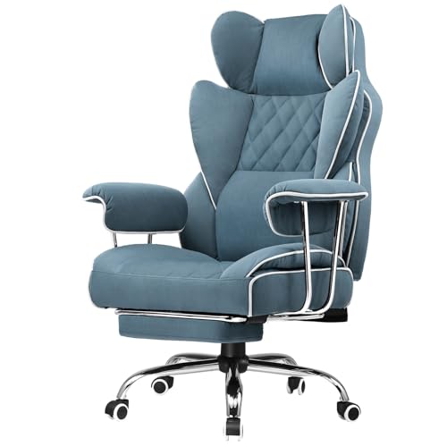 GTPLAYER Gaming Chair,Office Chair with Pocket Spring Lumbar Support, Ergonomic Comfortable Wide Office Desk Computer Chair with Outward Fixed Soft Armrests and Footrest (Fabric, Blue)