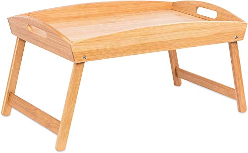 BirdRock Home Bamboo Bed Tray - Wooden Curved Sides Breakfast Serving Tray