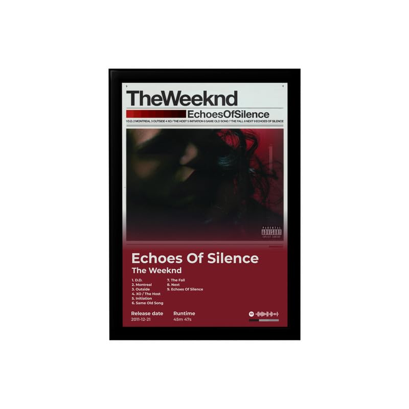 Image of BLINKART The Weekend - Echoes od Silence Wall Photo Frames | Wall Art for Bedroom, Living Room, Studio or Office | Album Cover Print with Spotify Song Link QR Code | Gift for Fans - 8x12 In