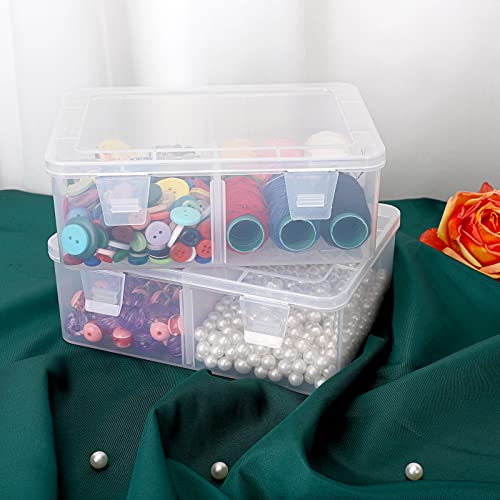 Image of BTSKY 4 Pack Photo Storage Boxes for 4 inchx6 inch Pictures Greeting Card Organizer with Removable Divider Multi-use Plastic Organizer Box for Photos Stickers Stamps Index Cards and Other Craft Storage