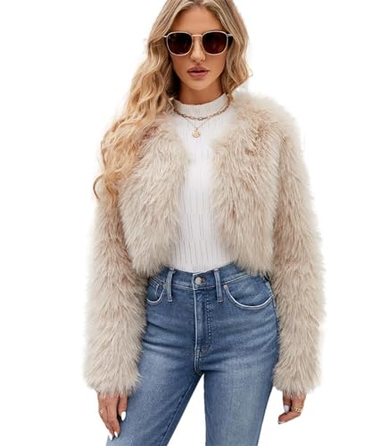 ZLSLZ Women`s Luxury Fluffy Faux Fur Short Coat Winter Warm