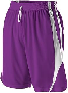 Alleson Athletic Youth Unisex Reversible Basketball Shorts , Purple|White, small