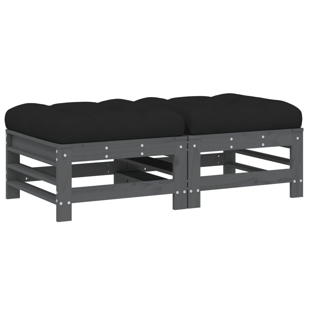 Homgoday Taborety ogrodowe z poduszkami 2 szt. lite drewno sosna szara, meble ogrodowe stołki palety ogród osmański palety zewnętrzne podnóżek meble palety patio taras typ 1 sofy zewnętrzne