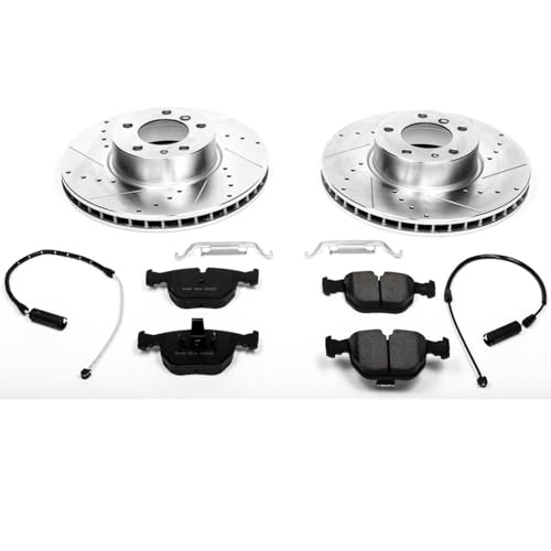Image of PowerStop Front Brake Kit for BMW 740i 1995 |740i 1997-01 |740iL 1995-01 - Drilled and Slotted Disc Rotors with Carbon-Fiber Ceramic Brake Pads Replacement, K503