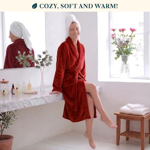 Image of PAVILIA Womens Robe Fleece Plush Soft, Fluffy Fuzzy Cozy Warm Bathrobe, Shower Spa House Long Robe for Women