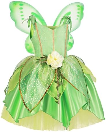 ToLaFio Tinkerbell Costumes Princess Costume for Girls Birthday Role Play Dress Up Ball Gown Halloween Fancy Party Dress with Wings