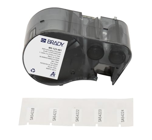 Image of Brady Self-Laminating Polyester Pre-Sized Labels for Label Printer BMP51 /BMP53 /M511-360 Self Adhesive Printer Labels - Black on White, Transparent (28,58 mm (W) x 9,53 mm (H)) - M5-123-461
