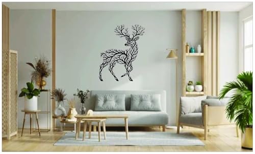 Image of Saifix Deer Metal Wall Art Nature Theme | Modern Wildlife Wall Hanging for Living Room, Bedroom & Farmhouse Decor | Premium Laser Cut Steel with Powder Coated Finish