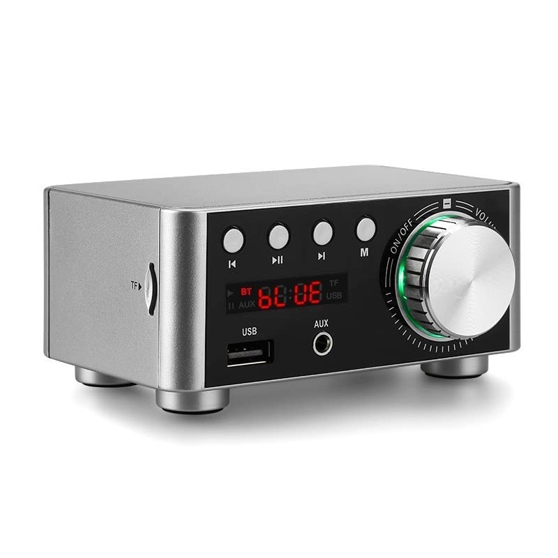 Wzmacniacz Hi-Fi，Wzmacniacz audio 68 W + 68 W Infineon MA12070 Bluetooth 5.0 Cyfrowy wzmacniacz audio Klasa D USB AUX TF Kino domowe HiFi Stereo Mini wzmacniacz(Siver)