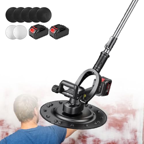 Paleta de hormigón eléctrica, pulidora de pared de mano, herramienta de pared de albañil, 6 velocidades ajustables, batería de litio de 2 * 37500 mAh, batería de larga duración,WithExtensionRod
