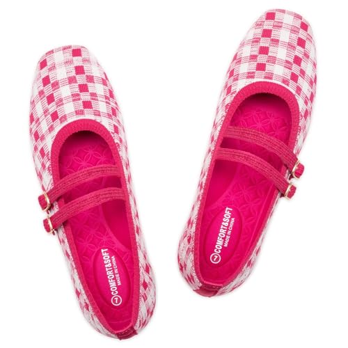 Image of Frank Mully Women's Flats Square Toe Mary Jane Shoes Ballet Flats with Strap Comfortable Slip On Knit Shoes Dressy Casual