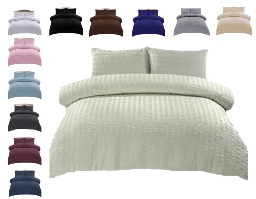 Seersucker Duvet Cover Bedding Set, With Pillowcase Quilt Covers, Luxury Natural Microfibre Polycotton, Super Soft Modern Elegant Design, Premium Quality, bedding Duvet Set (Cream, King)