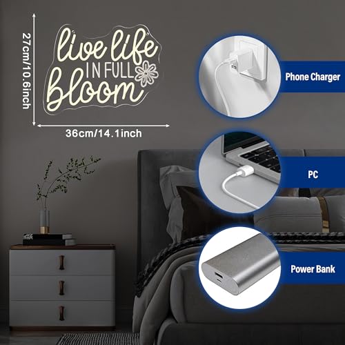 Image of Live Life In Full Bloom Neon Signs for Wall Decor, USB Powered LED Dimmable, Motivational Neon Light, for Spa Yoga Studio Business Gathering Party Home Bar Birthday Gifts(14.1 * 10.6 In)