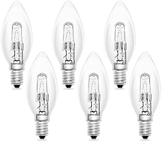 E14 28W Halogen Candle Light Bulbs, Small Edison Screw C35 Halogen Bulb 230V Dimmable, 350LM Warm White 2700K, SES/E14 Clear Candle Halogen Bulb for Chandeliers, Wall Lights, Ceiling Lights, Pack of 6