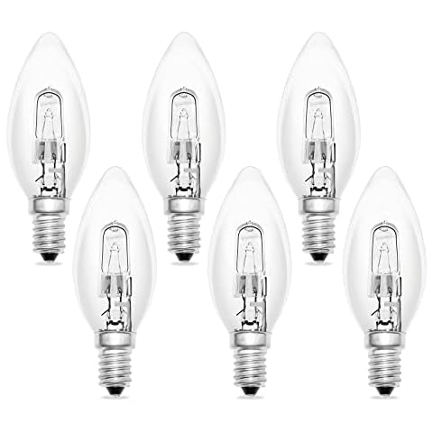 E14 28W Halogen Candle Light Bulbs, Small Edison Screw C35 Halogen Bulb 230V Dimmable, 350LM Warm White 2700K, SES/E14 Clear Candle Halogen Bulb for Chandeliers, Wall Lights, Ceiling Lights, Pack of 6 Cover