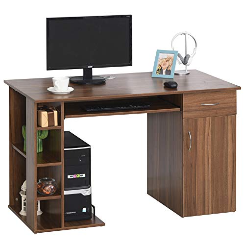 HOMCOM Mesa Escritorio para PC Mesa de Ordenador con Estantes Abiertos y baldas Ajustables Armario Soporte para CPU y Bandeja Extraíble 120x60x74 cm Madera Natural
