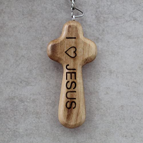 Olive Wood I Love Jesus Comfort Cross Keychain, Wooden Keychain Handmade In The Holyland, Wooden Cross Unique Keychain Gift, Religious Gift #TOP3