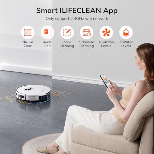 ILIFE A30 Pro Robot Vacuum and Mop, Self Emptying Station for 60 Days, 5000Pa Suction, LiDAR Navigation, No-Go Zones, 2.4G WiFi/App/Alexa/Remote Control, Roller Brush for Carpet, Hard Floors, 110V - Image 5