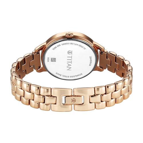 Image of Titan Neo Quartz Analog Maroon Dial Rose Gold Metal Strap Watch for Women